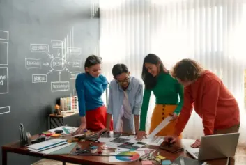 colleagues working together on branding platform