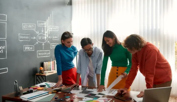 colleagues working together on branding platform