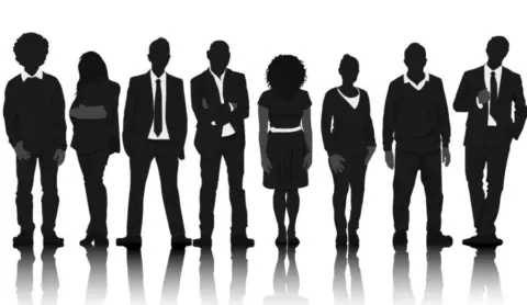 line of illustrated people representing