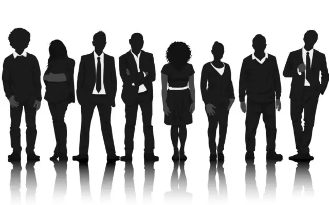 line of illustrated people representing