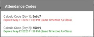 Screenshot of Calculo attendance codes window
