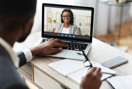 Business Video Call. Black Male Entrepreneur Having Online Meeti